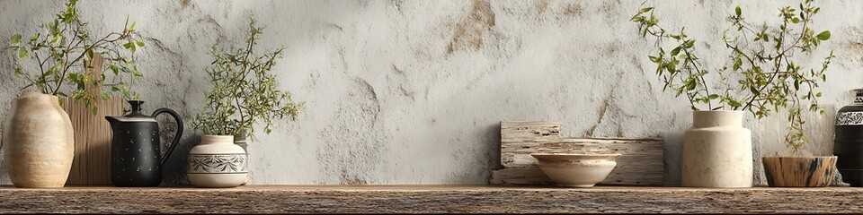 Soft textured walls with naturally worn decor pieces and handmade detail