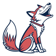 Happy cartoon fox sitting and howling with mouth wide open