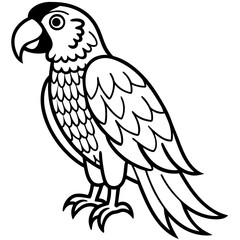 Fototapeta premium Simple black and white cartoon drawing of a perched parrot