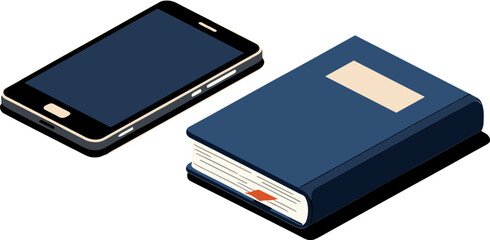 Smartphone and closed book isometric illustration