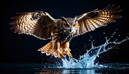 Owl in mid-flight splash