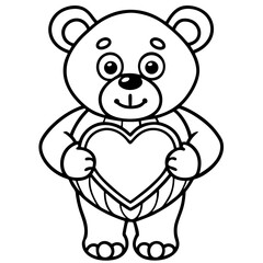 Cute teddy bear holding a heart outline for coloring