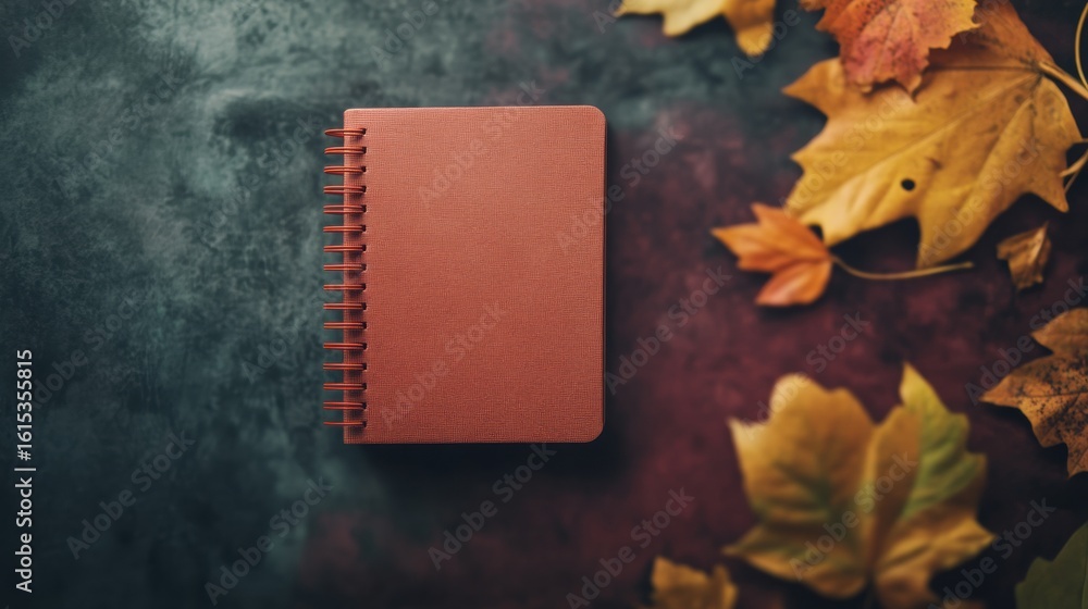 Poster autumn leaves and a notebook create a cozy setting for reflection and writing