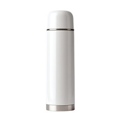 Sleek white thermos against a stark black background offering minimalistic aesthetic