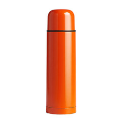 Elegant orange thermos flask on a black background creates a minimalist look