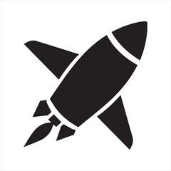 Silhouette Style Vector Missile Logo Icon &ndash; Minimal Military Weapon Symbol for Defense, Technology, and Security Branding, Monochrome Rocket Projectile Graphic Design for Print, Web, and App Use