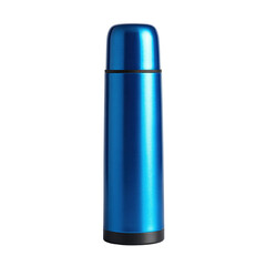 Sleek Blue Thermos: A Modern and Stylish Hot Drink Container on Black Background