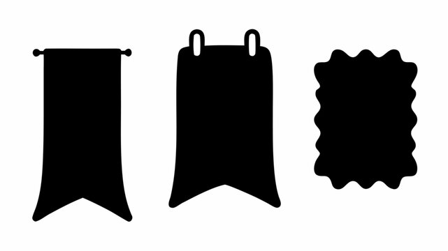 Three black banners with different shapes and hanging styles on a white background in a simple design | editable eps vectors silhouette