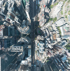 Aerial view of central Hong Kong, China showcasing dense urban landscape. Skyscrapers and buildings...