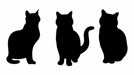Fototapeta premium Silhouette illustration of three cats in various poses against a white background in a simple design | editable eps vectors