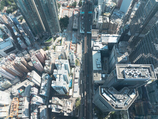 Jan 11, 2022 - Hong Kong, China: Aerial view of Hong Kong cityscape, Victoria Harbor, urban...