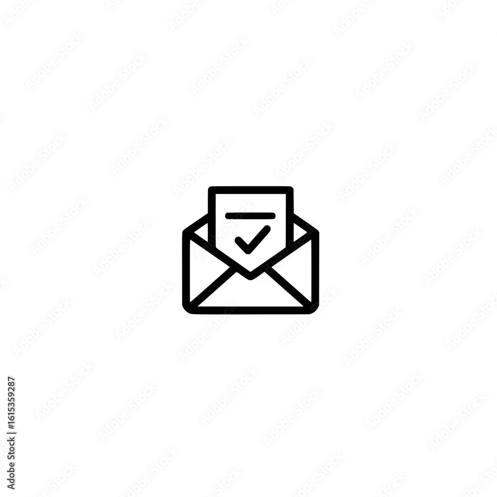 Poster envelope icon with letter and checkmark vector illustration representing approved mail and verified 
