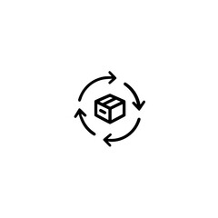 Cardboard box icon surrounded by circular arrows vector illustration representing recycling and reuse