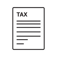 Tax document icon representing financial accounting report for annual income statement submission and government tax payment calculation line vector stroke