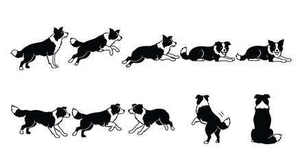 Naklejka premium Vector silhouette illustration silhouette of a border collie dog running, isolated on white background