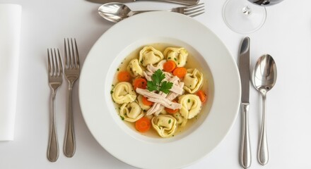 Delicious Chicken Tortellini Soup with Carrots and Parsley