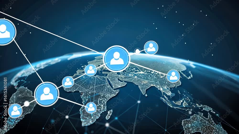 Poster a visual representation of global connectivity and networking, showcasing how technology links indiv