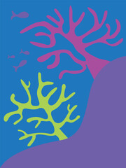 Underwater ocean fauna. Deep sea corals. Vector illustration