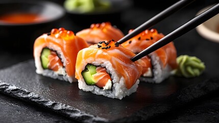 "Premium Salmon Avocado Sushi Set - Japanese Cuisine Isolated"