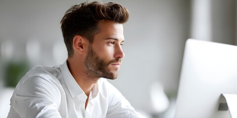 Contemporary Business Professional Portrait with Focused Profile and Minimalist Background