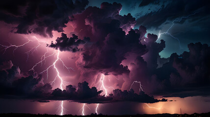Pink Lightning in Dark Thunderstorm