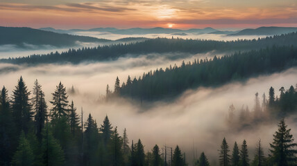 Foggy Mountains at  light of Sunrise