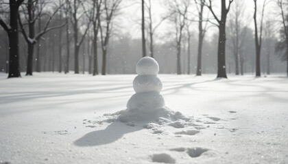 Snowman in Snowy Field with Trees