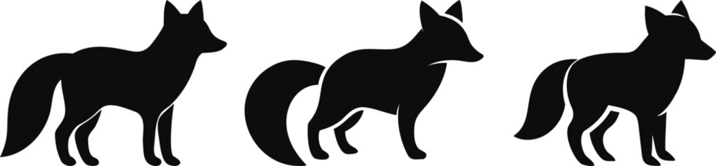 Fox Silhouette Vector Set – Black and White Minimal Animal Icons for Wildlife, Nature, and Logo Design