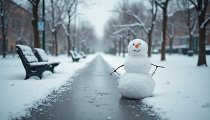Snowman on Path in Winter Park