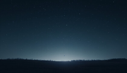 Starry Sky Above Dark Landscape with Horizon Light