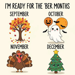 "Festive Icons for Ber Months – Autumn to Christmas Seasonal Illustration