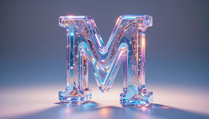 Iridescent Glass Letter M;  Modern, Elegant,  Fantasy Sparkle Design.