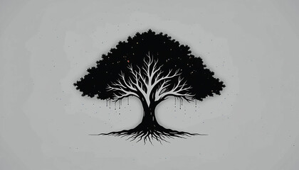 Stylized Black Tree of Life Silhouette: Mystical, Spiritual, and Ethereal Design Element.