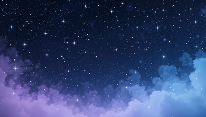 Serene Night Sky: Dreamy Purple and Blue Clouds, Sparkling Stars, Celestial Background