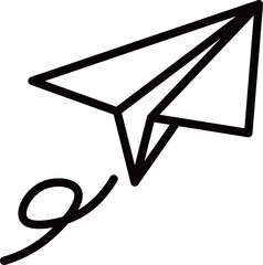 紙飛行機のベクターアイコン。黒の線画スタイルで描かれたミニマルなデザインの通信・送信シンボル
