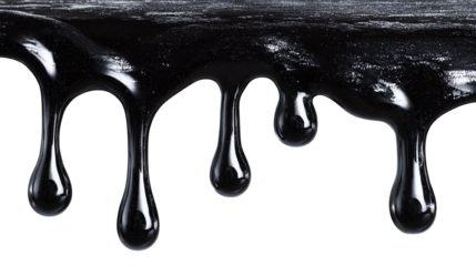 Abstract shot of dripping black liquid with high viscosity and reflectivity