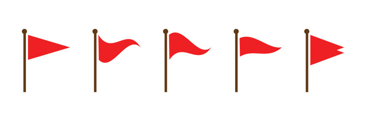 Flag icon. Set of red flag icons. Waving flag icon. Different flag icons set. Vector illustration.