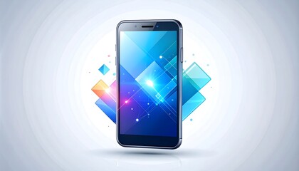 Smartphone display featuring a vibrant array of geometric shapes and light effects