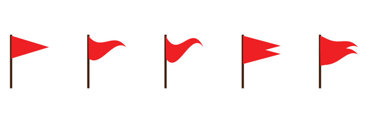 Flag icon. Set of red flag icons. Waving flag icon. Different flag icons set. Vector illustration.