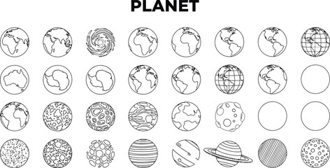 Vector art of a set of planet earth icons isolated on white background