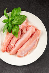 Rabbit raw meat fillet dietary fresh delicious gourmet food background on the table rustic food top view copy space keto and paleo diet