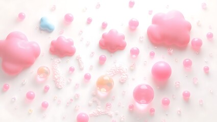 Pink clouds and spheres abstract art pastel colors