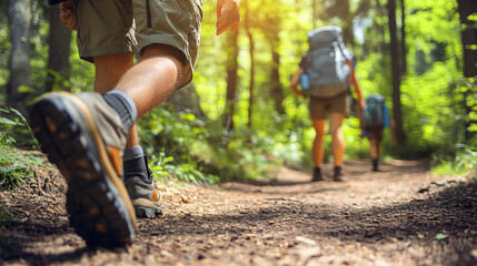 Man hiking through a dense forest surrounded by tall trees and nature's breathtaking beauty