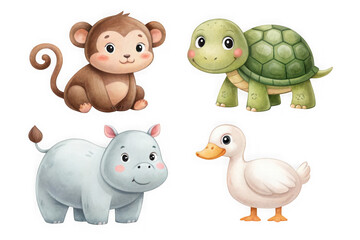 Naklejka premium Cute cartoon baby animals collection