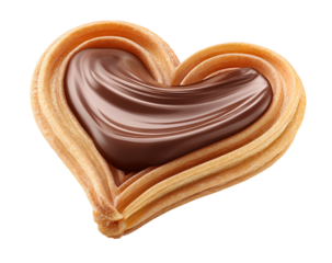 A heart shaped churro filled with chocolate on a  isolated on transparent background