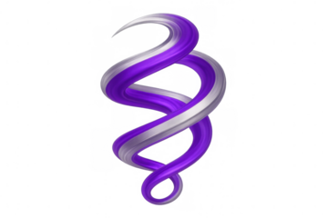 Purple and silver paint spiraling in double helix pattern, creating dynamic abstract swirl against transparent backdrop