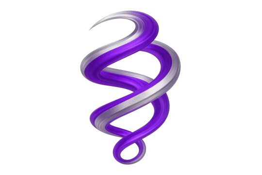 Purple and silver paint spiraling in double helix pattern, creating dynamic abstract swirl against transparent backdrop