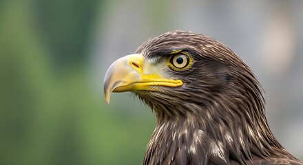 Fototapeta premium Portrait of a majestic golden eagle with sharp beak and piercing yellow eyes