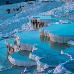 Ethereal Blue Hour Over Turquoise Terraced Mineral Pools