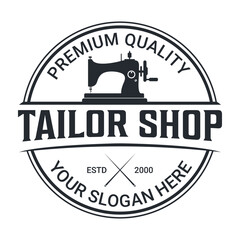 Old sewing machine for vintage tailor shop, tailor logo design Vector Template Illustration